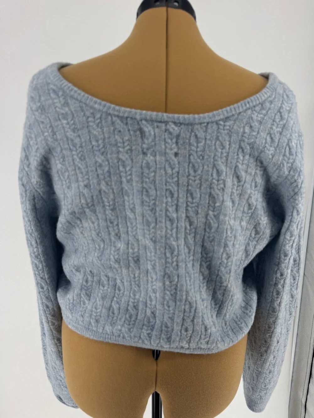 Light Blue Cable Knit Crop Sweater - Women